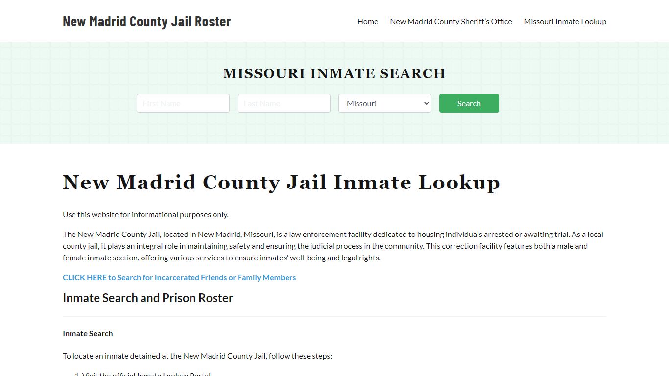 New Madrid County Jail Roster Lookup, MO, Inmate Search